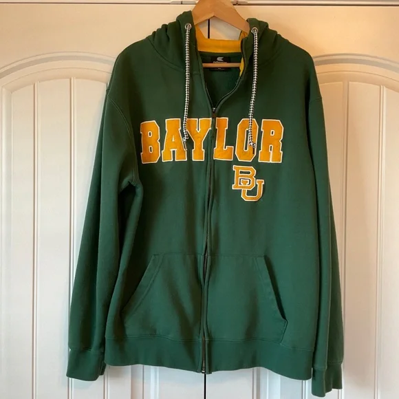 Baylor University Y2K Hooded Zip Sweatshirt Hoodie Green Gold Men’s XL - Picture 3 of 12